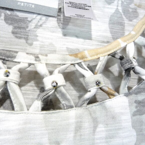 FALL FLORAL GRAY TAN WHITE BLOUSE XL PETITE - Picture 3 of 12